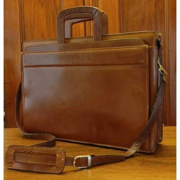 VTG Y2K Crossbody Shoulder Bag Genuine Leather Messenger Portfolio Case handles - Picture 3 of 14